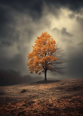 Yellow tree in the field