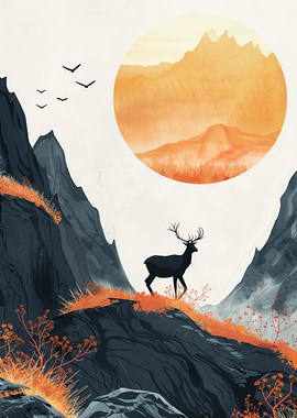 Silhouette Stag in Sunrise