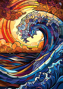 Stained Glass Ocean Wave
