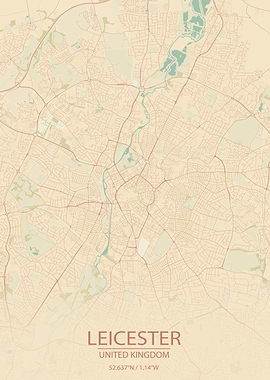 Leicester UK Vintage Map