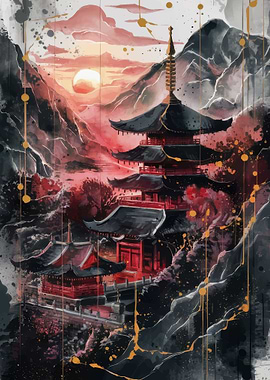 Crimson Pagoda Sunset
