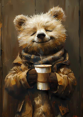 Baby Bear Drinking Coffee