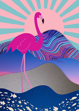 Colorful Flamingo Collage