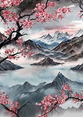 Painted Chinese landscape