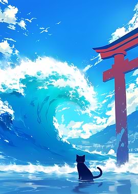 Cat and the Ocean Wave