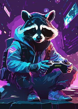 Cyber Raccoon Gamer