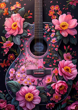 Floral Acoustic Guitar