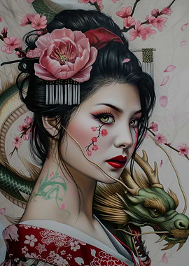 Geisha japanese dragon