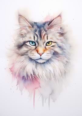 watercolor siberian cat