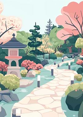 Cartoon Japanese Garden