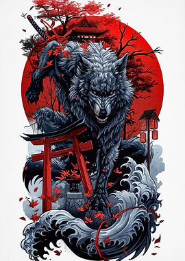 wolf moon red landscape