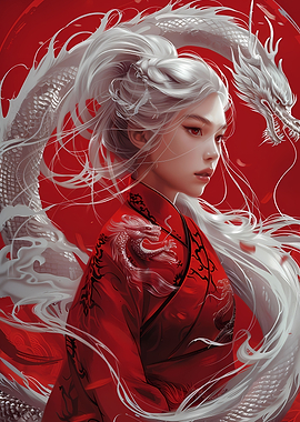 Asian Woman And Dragon