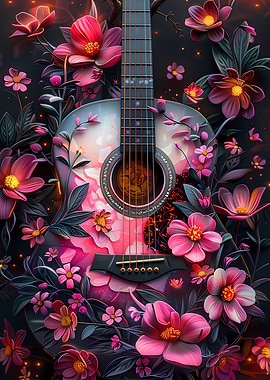 Floral Acoustic Guitar