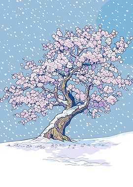Snow on Cherry Blossom Art