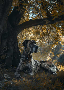 Great Dane Under A Tree