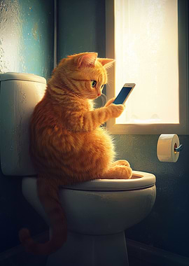 Funny Cat On Toilet