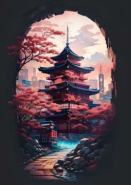 Red Japanese pagoda