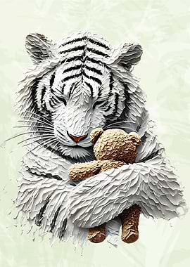 White Tiger Hugging Bear