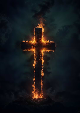 Fiery Wooden Cross