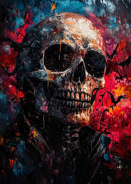 Skull in Bats Painting