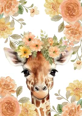 Giraffe with flowers