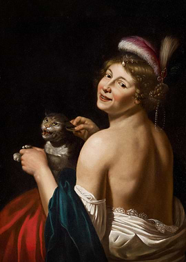 woman playing with a cat