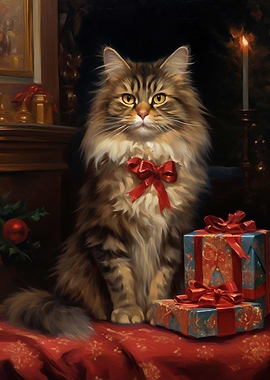Christmas Maine Coon cat