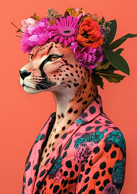 Cheetah with Flower Crown