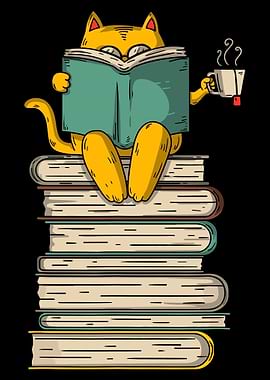 Funny Cat Reading Book Art