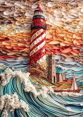 Ocean Waves by Lighthouse