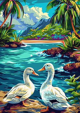 Cute Ducks on a Beach