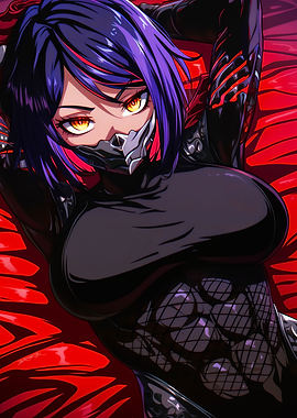 Ninja girl on velvet bed