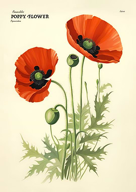 Poppy Flower Vintage Print