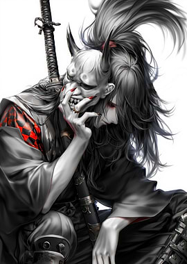 samurai with oni mask
