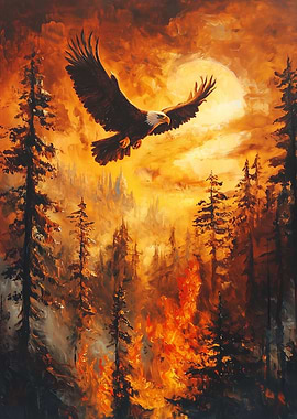 Eagle Soaring Over Forest