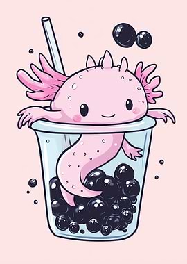 cute axolotl in a boba tea