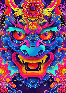 Neon Japanese Oni Yokai