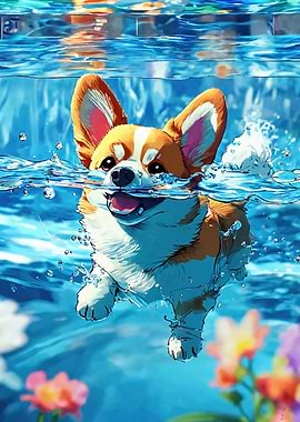 Corgi Dog Swimming