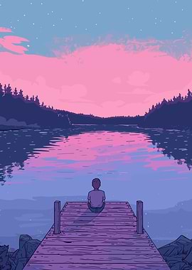 Alone Sunset Pink Retro