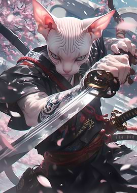 Sphynx Cat Samurai Japanes