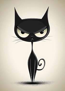 Cartoon Mad Black Cat