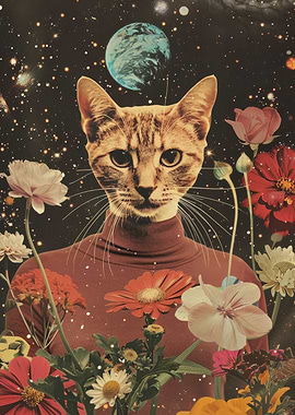Cat over Flowers in Space