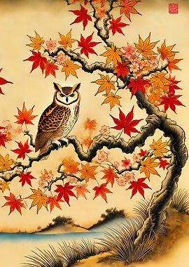 Owl in fall japanse