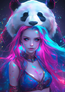 Neon Girl with Panda