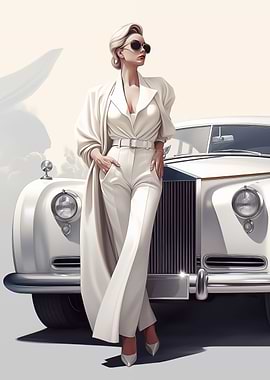 Elegant woman Classic car
