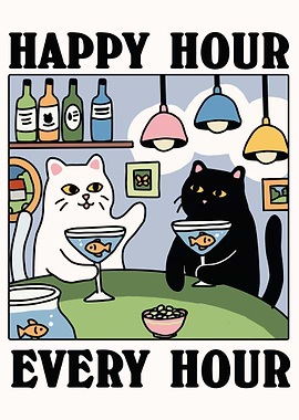 Happy Hour Cat Martini Art
