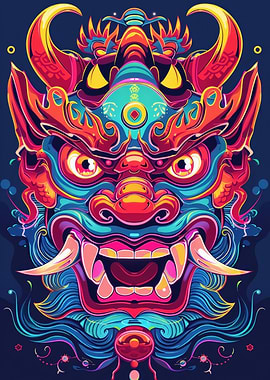 Neon Japanese Oni Yokai