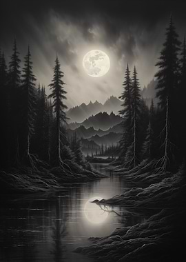 Full Moon Forest At Night