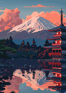 Japan Fuji Pixel Art