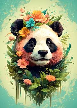 Colorful Panda Vintage Art
